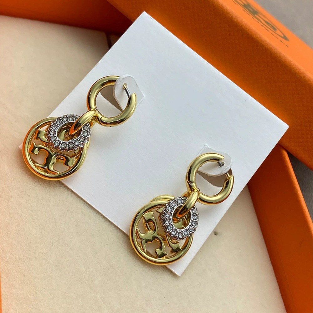 Tory Burch Gold Double Interlocking Crystal Rhinestone